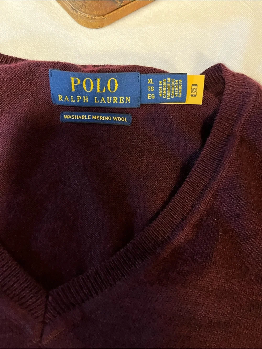 Polo Ralph Lauren XL Men’s Merino Wool V-Neck Burgundy Preppy Old Money